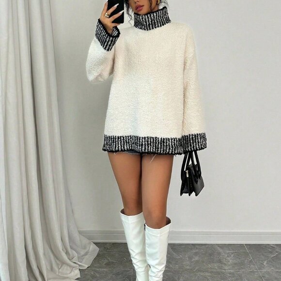 White Casual Women's Elegant Long Sleeve Knitted Sweater - Picture 4 of 6